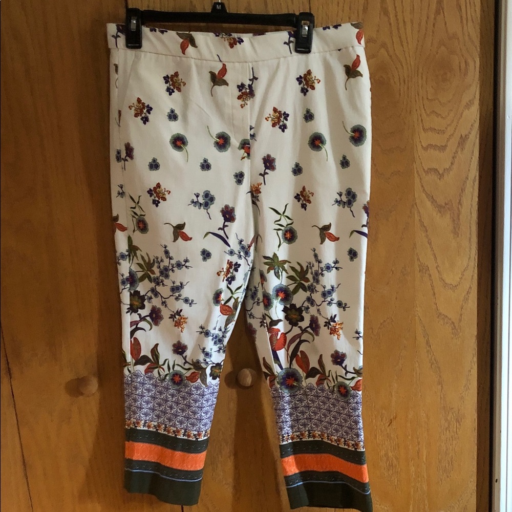 Jules & Leopold White Floral Print Crop Pants  Size Large